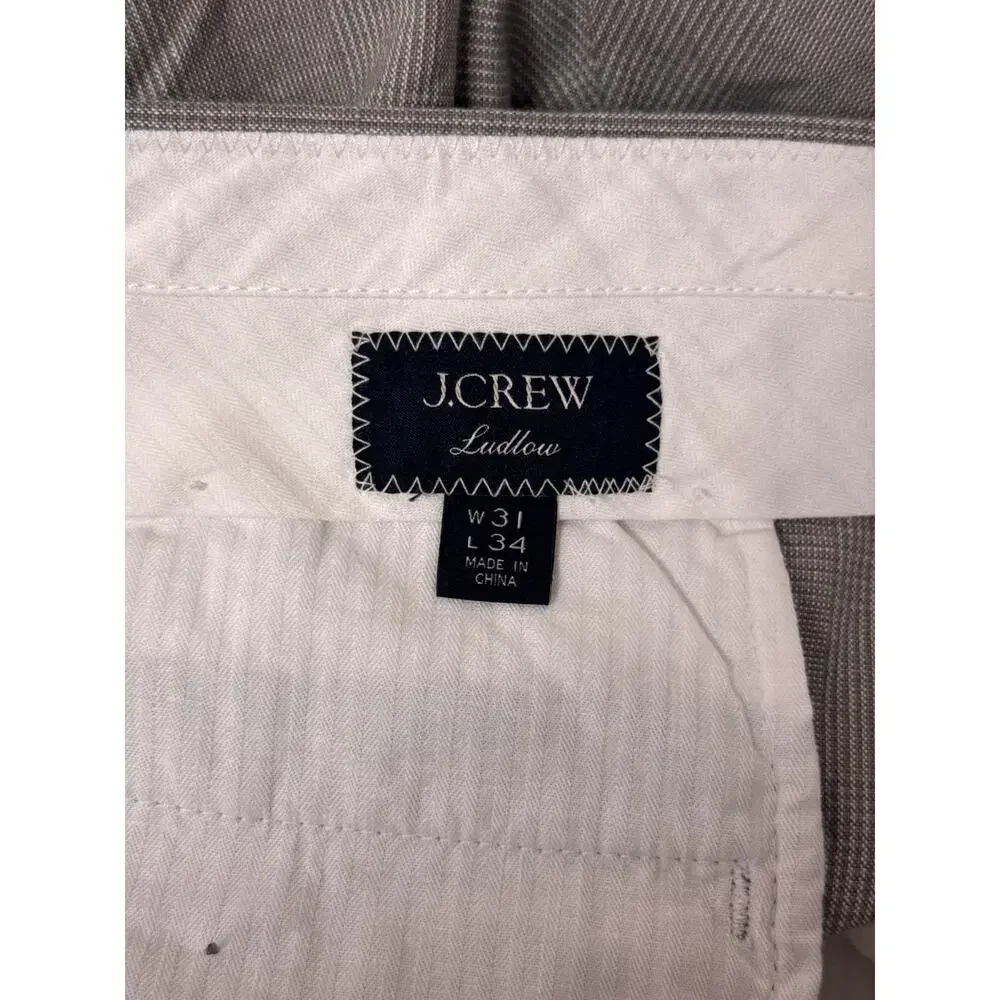 J Crew Pants 31 x 34 Mens Ludlow Slim Baird McNutt Irish Linen Gray Plaid